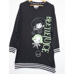 Beetlejuice Black & White Graphic Long Sleeve Oversize Shirt Dress M Whimsygoth